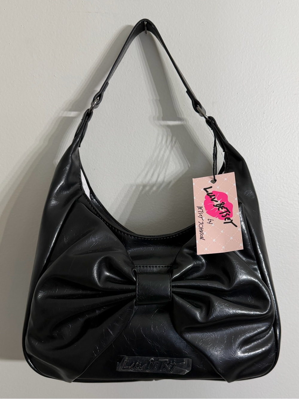 Luv Betsey by Betsey Johnson Black Faux Leather Bow Hobo Shoulder Bag